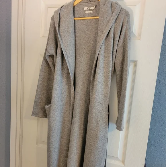 Ugg Cashmere Heather Gray Hooded Open Front Cardigan Size Medium - Picture 1 of 12